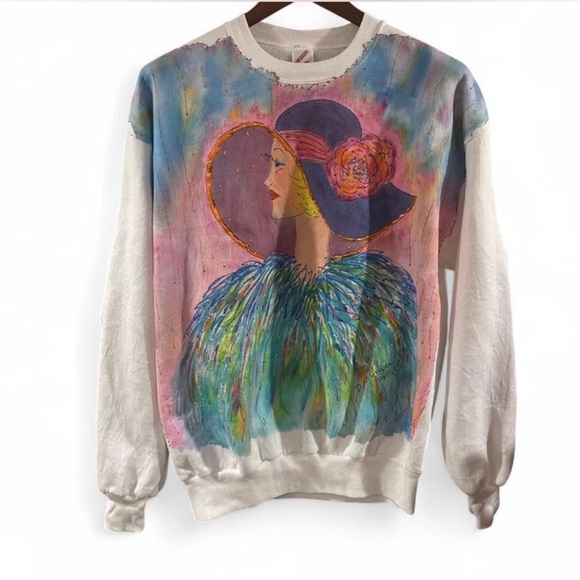 Jerzees Tops - VTG Women’s Hand Painted Artistic Crewneck Sweatshirt Size XL